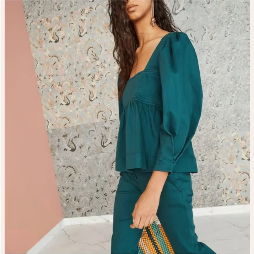 Ulla Johnson Malie Denim Top in Teal Size 2 - Picture 16 of 16